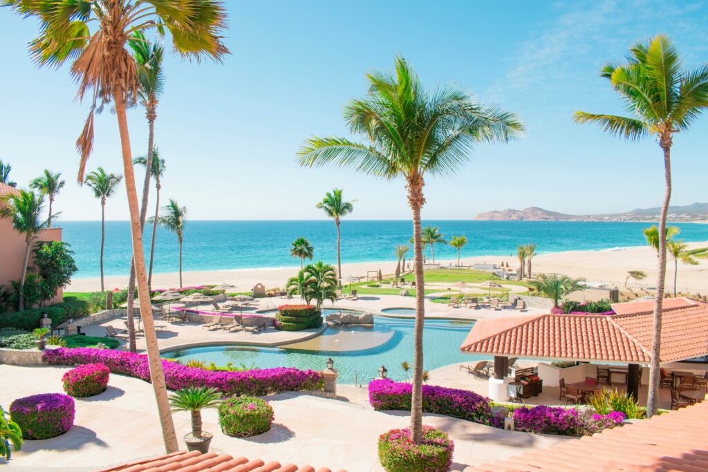 View from a vacation luxury condo with pool